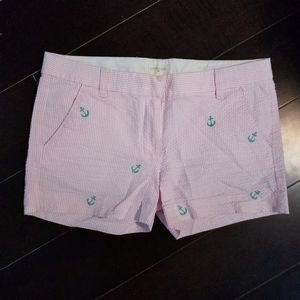 Pink Seersucker Shorts with Embroidered Anchors